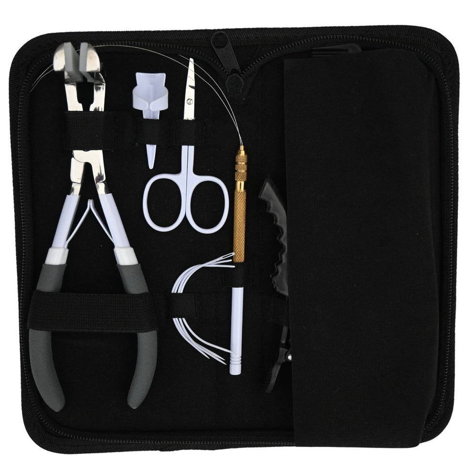 Tape-In Hair Extension Starter Kit with Wig Threads, Beads Box & Salon Styling Tools - Cross Edge Corporation