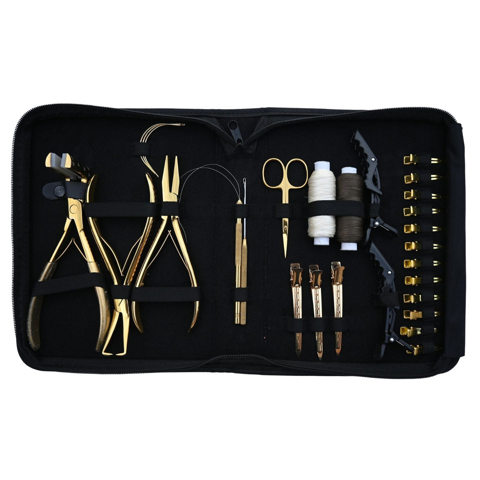 Tape-In Hair Extension Kit with Flat Crimping Pliers, Hook Loop Tools & Wig Thread Set - Cross Edge Corporation