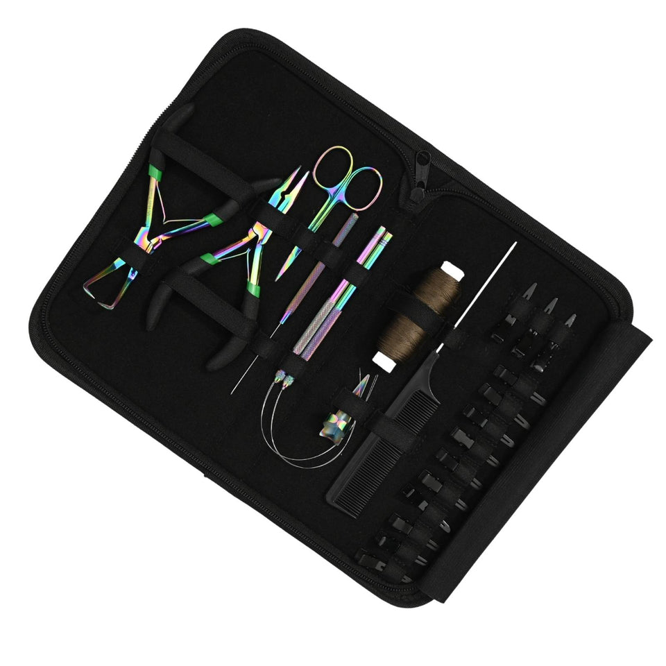 Complete Microlink Hair Extension Kit with Crimping Pliers, Loop Tools & Wig Thread Set - Cross Edge Corporation