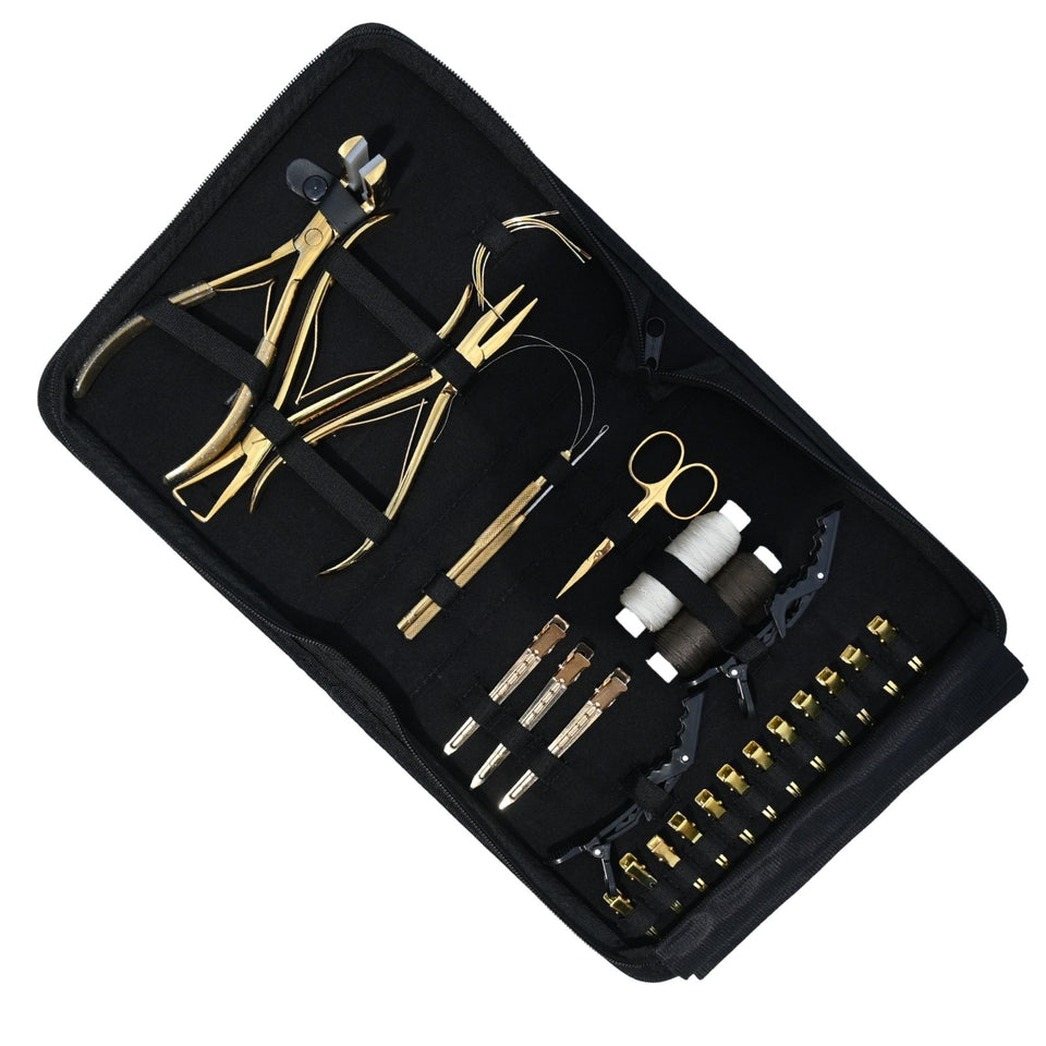 Tape-In Hair Extension Kit with Flat Crimping Pliers, Hook Loop Tools & Wig Thread Set - Cross Edge Corporation