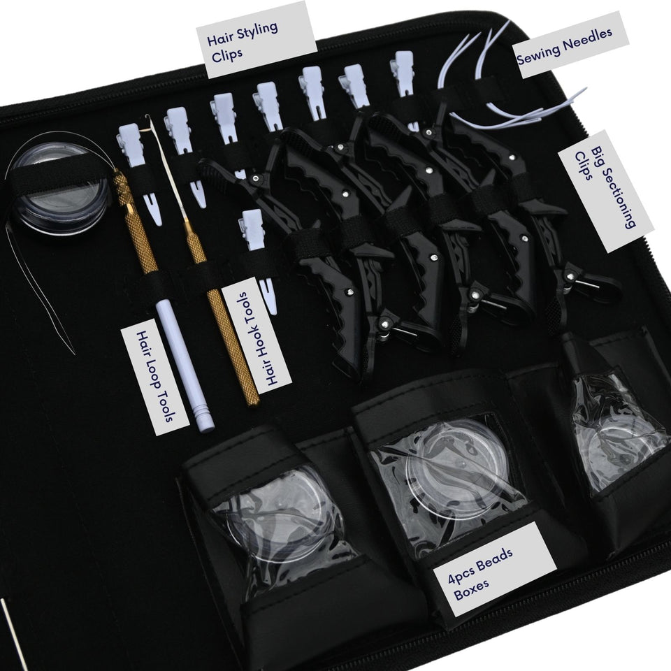 Master Hair Extension Studio Kit with 3 Hole Crimping Pliers, Tape In Tool & Bead Storage Set - Cross Edge Corporation