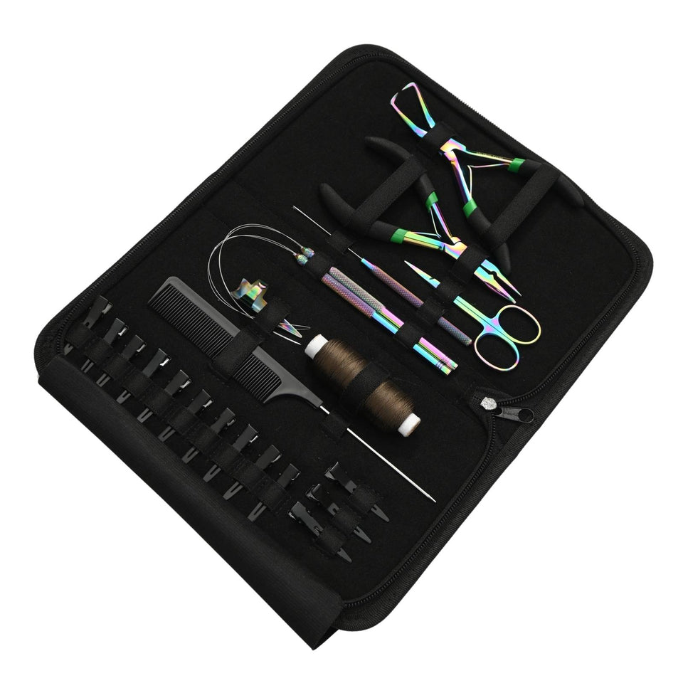 Complete Microlink Hair Extension Kit with Crimping Pliers, Loop Tools & Wig Thread Set - Cross Edge Corporation