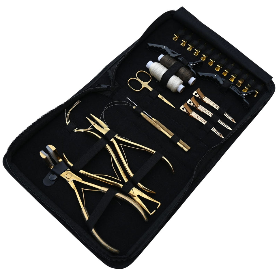 Tape-In Hair Extension Kit with Flat Crimping Pliers, Hook Loop Tools & Wig Thread Set - Cross Edge Corporation
