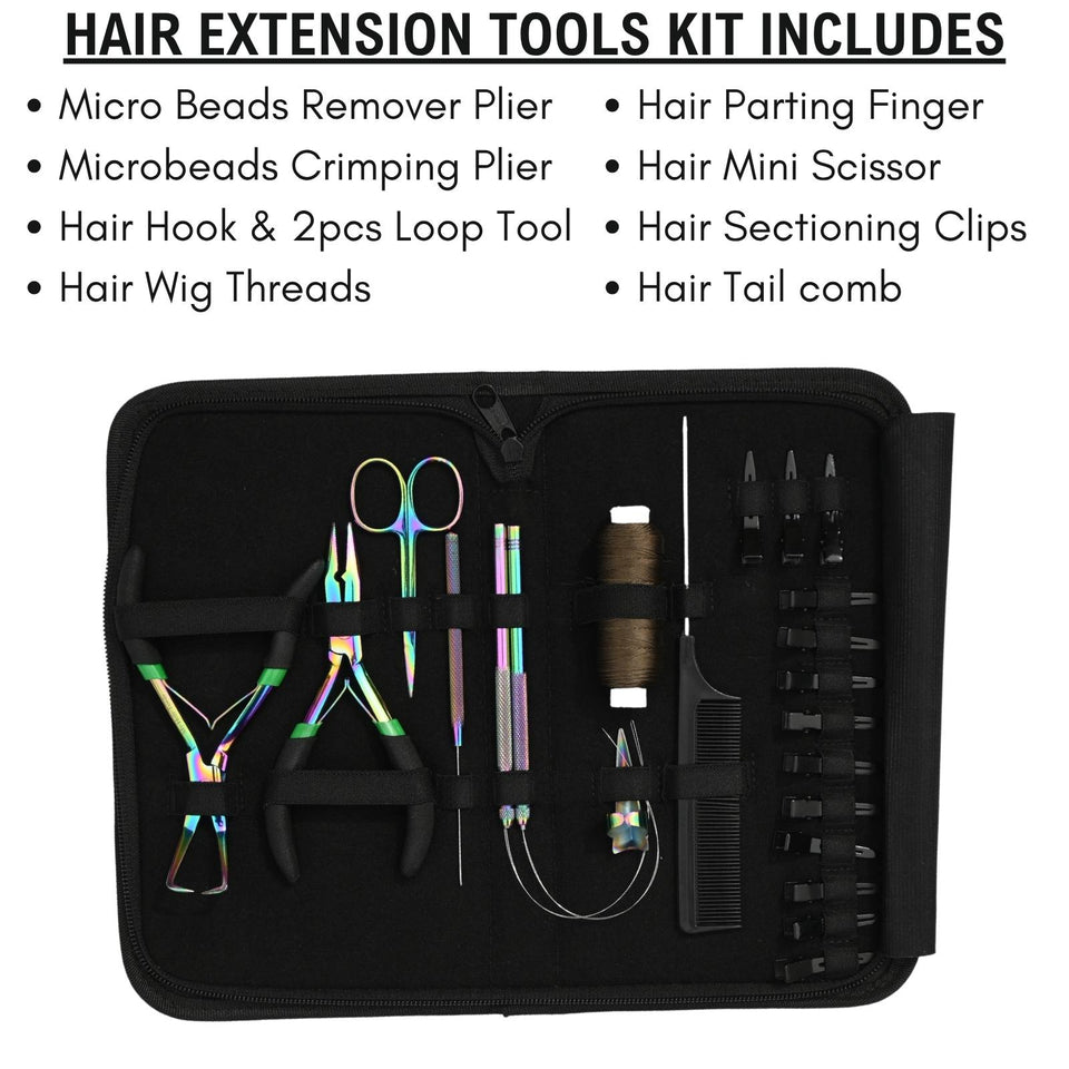 Complete Microlink Hair Extension Kit with Crimping Pliers, Loop Tools & Wig Thread Set - Cross Edge Corporation