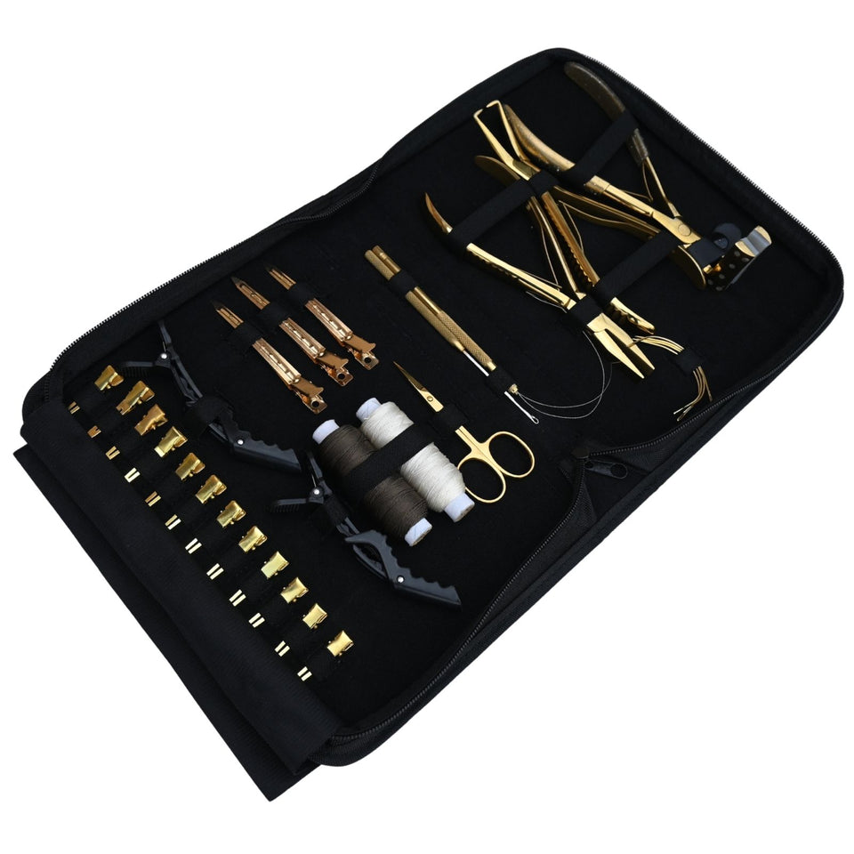 Tape-In Hair Extension Kit with Flat Crimping Pliers, Hook Loop Tools & Wig Thread Set - Cross Edge Corporation