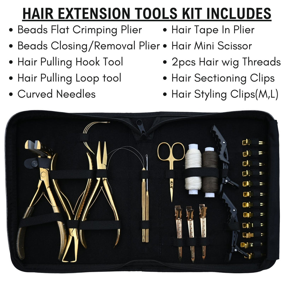 Tape-In Hair Extension Kit with Flat Crimping Pliers, Hook Loop Tools & Wig Thread Set - Cross Edge Corporation