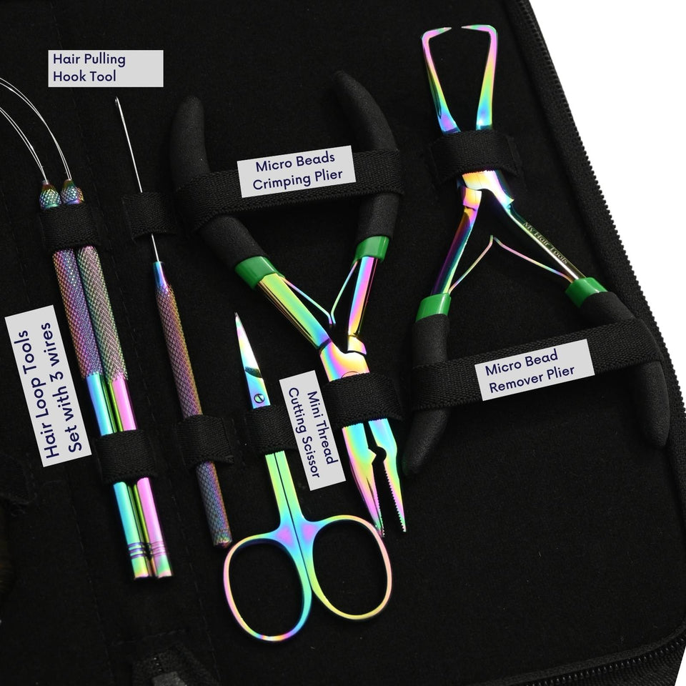 Complete Microlink Hair Extension Kit with Crimping Pliers, Loop Tools & Wig Thread Set - Cross Edge Corporation