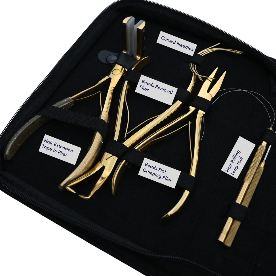 Tape-In Hair Extension Kit with Flat Crimping Pliers, Hook Loop Tools & Wig Thread Set - Cross Edge Corporation