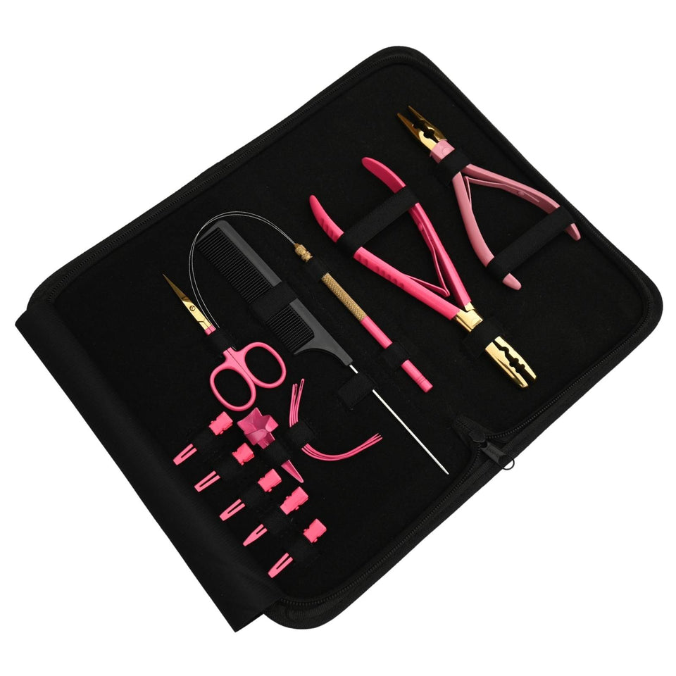 Pink Gold Hair Extension Tool Kit with 2 Hole Crimping & Bead Opening Pliers - Cross Edge Corporation