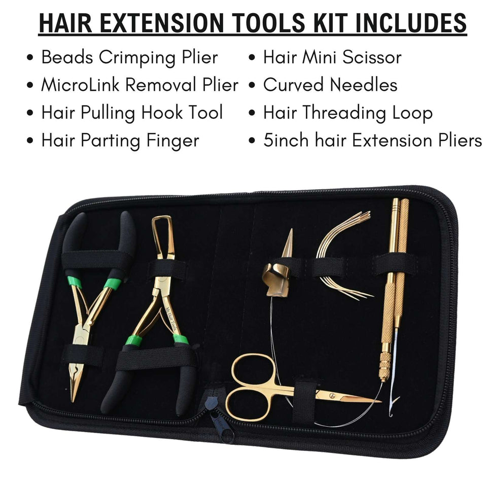 Hair Extension Tool Kit with Microlink Remover, Crimping Pliers & Threading Loop Set - Cross Edge Corporation