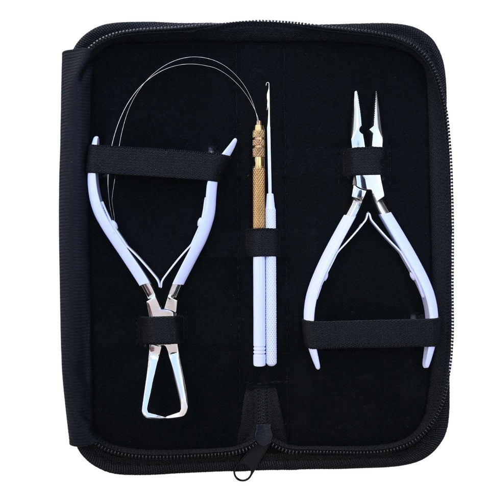 White Hair Extension Tool Kit with Bead Crimping Plier & Microlink Removal Set - Cross Edge Corporation