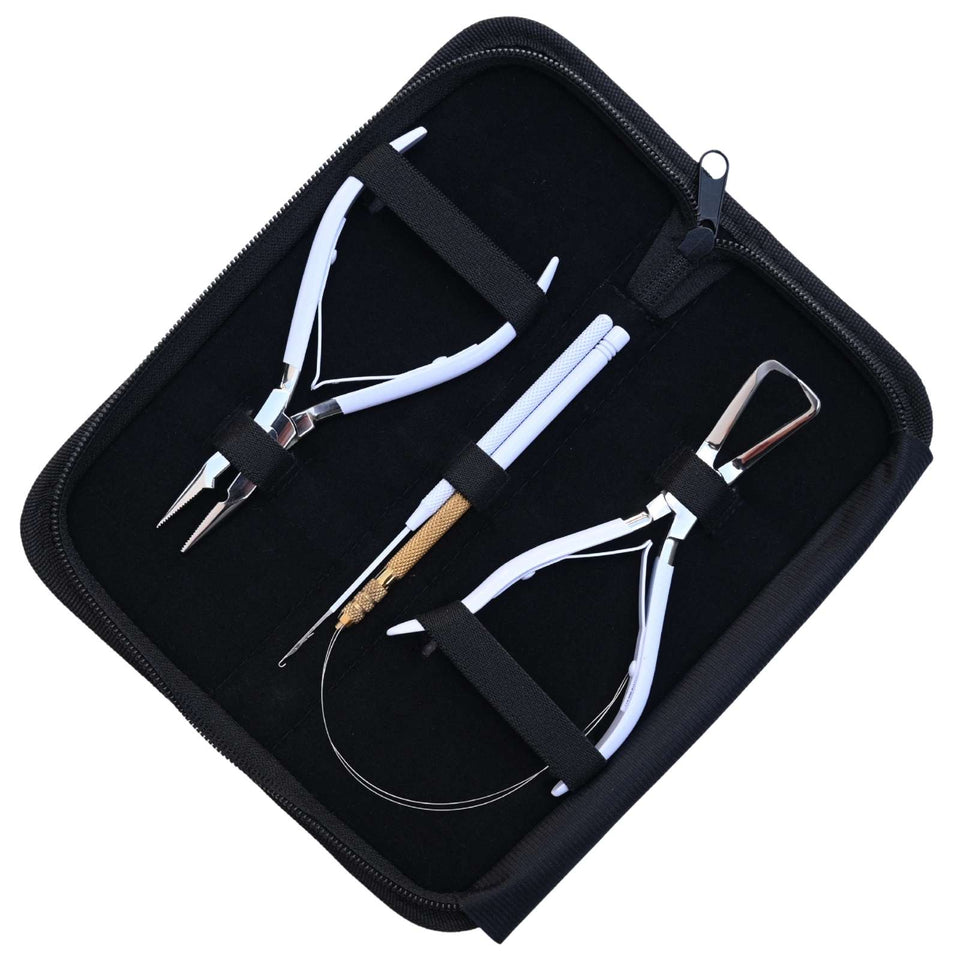 White Hair Extension Tool Kit with Bead Crimping Plier & Microlink Removal Set - Cross Edge Corporation