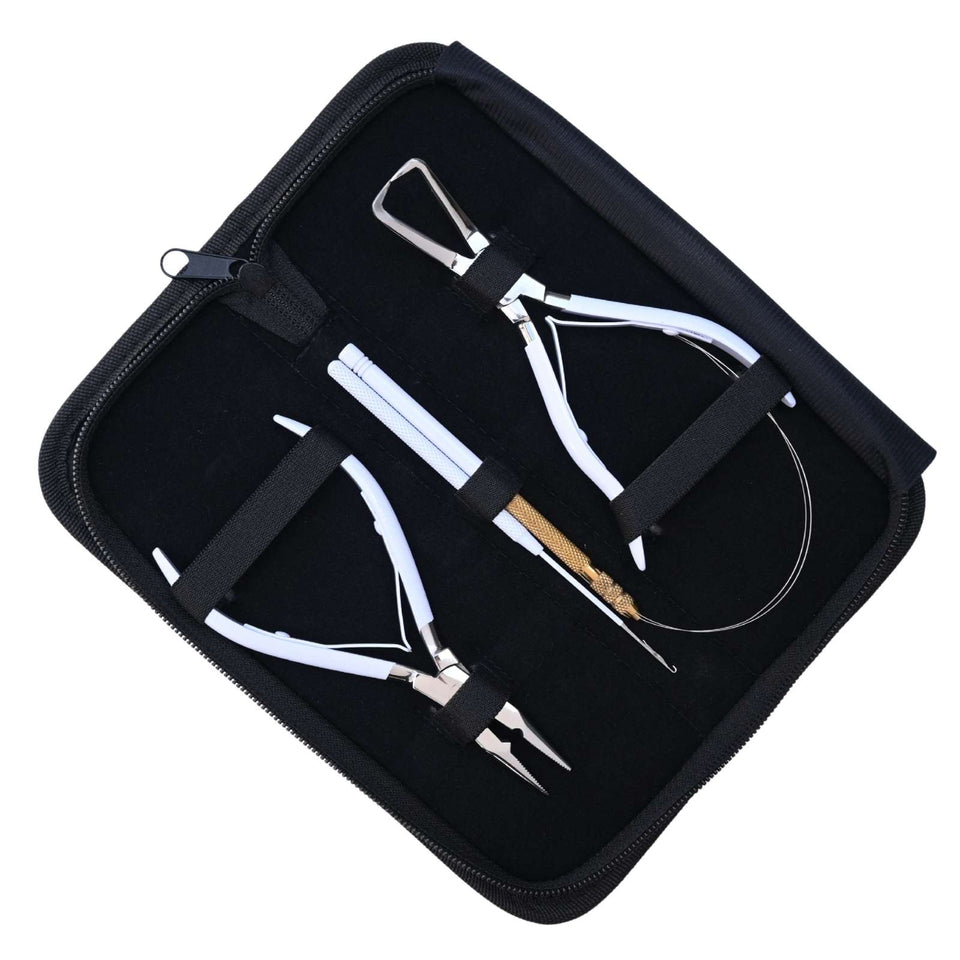 White Hair Extension Tool Kit with Bead Crimping Plier & Microlink Removal Set - Cross Edge Corporation