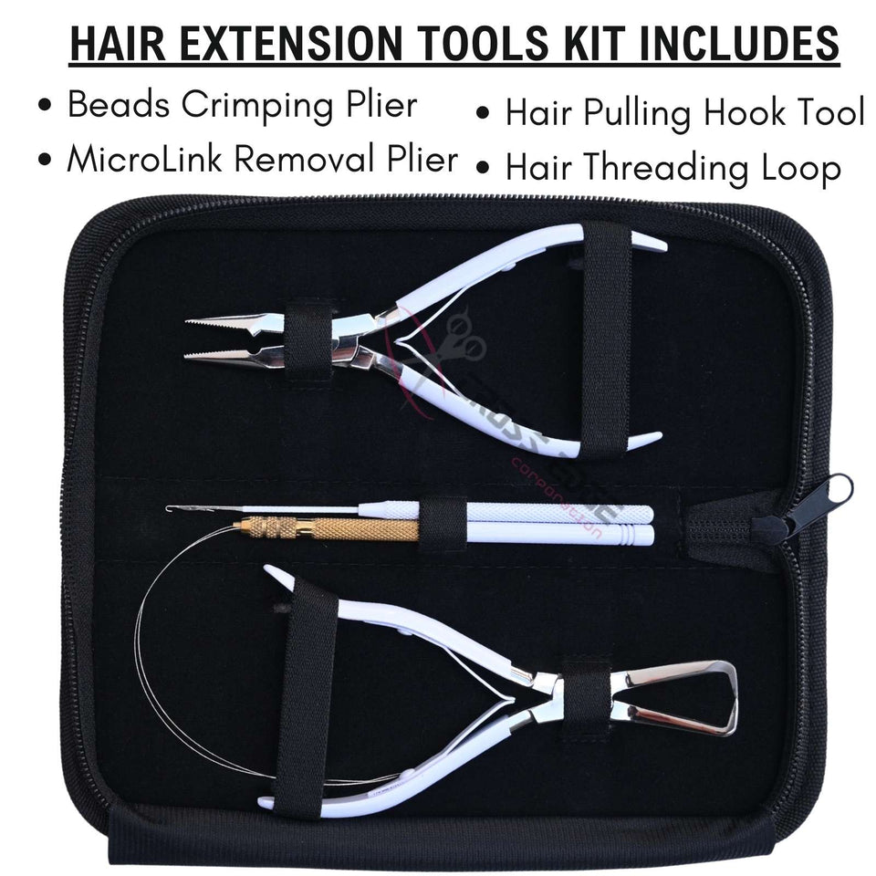 White Hair Extension Tool Kit with Bead Crimping Plier & Microlink Removal Set - Cross Edge Corporation