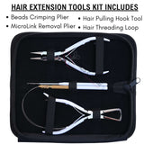 White Hair Extension Tool Kit with Bead Crimping Plier & Microlink Removal Set - Cross Edge Corporation