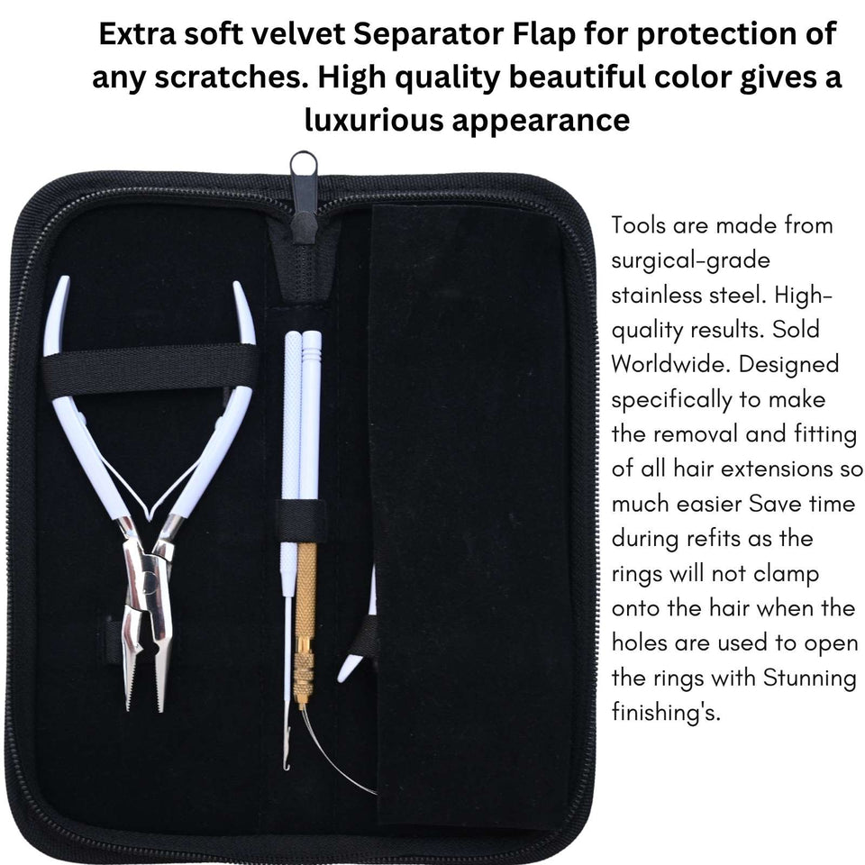 White Hair Extension Tool Kit with Bead Crimping Plier & Microlink Removal Set - Cross Edge Corporation