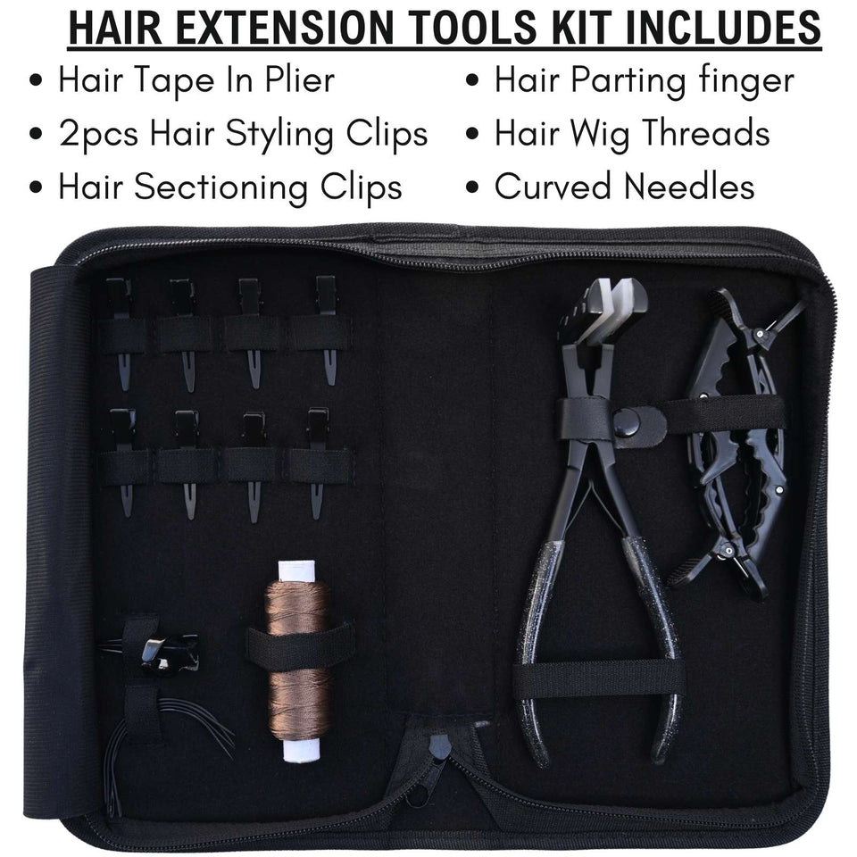 Professional Hair Extension Tool Kit Including Tape In Plier, Wig Threads & Styling Clips - Cross Edge Corporation