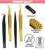 Fiber Tip Lash Tweezers Set Volume Boot Eyelash Tweezers & Isolation Tweezers Set (4pcs) - Cross Edge Corporation