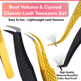 Fiber Tip Lash Tweezers Set Volume Boot Eyelash Tweezers & Isolation Tweezers Set (4pcs) - Cross Edge Corporation