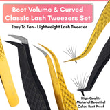 Fiber Tip Lash Tweezers Set Volume Boot Eyelash Tweezers & Isolation Tweezers Set (4pcs)