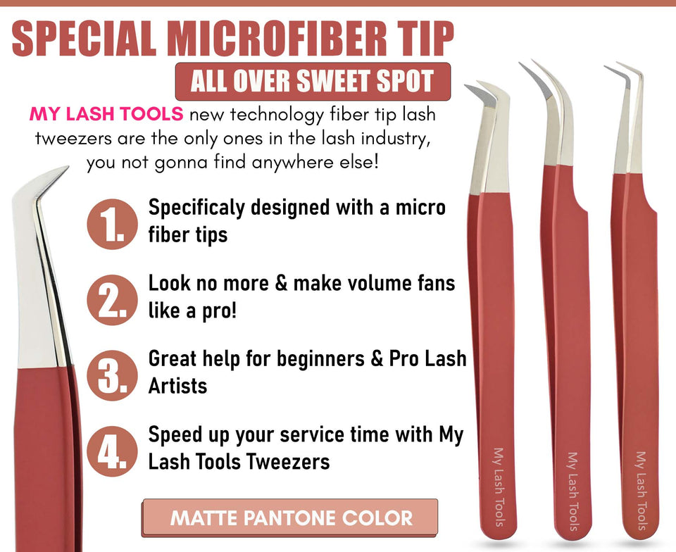 Fiber Tip Lash Tweezers for Lash Extensions Precision Boot Volume Tweezers (Matte Brown, 5Pcs) - Cross Edge Corporation