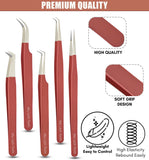 Fiber Tip Lash Tweezers for Lash Extensions Precision Boot Volume Tweezers (Matte Brown, 5Pcs) - Cross Edge Corporation