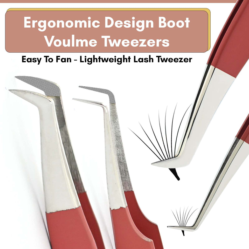 Fiber Tip Lash Tweezers for Lash Extensions Precision Boot Volume Tweezers (Matte Brown, 5Pcs)