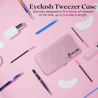Pink Magnetic 6 Pieces Eyelash Tweezers Organizer Case