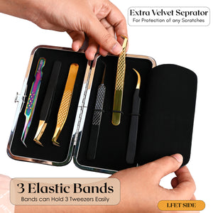 Silver Magnetic 6 Pieces Eyelash Tweezers Organizer Case