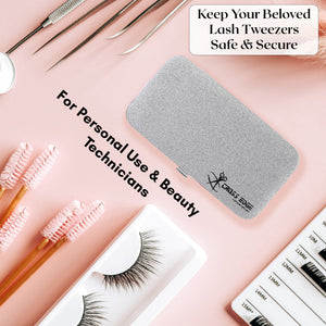 Silver Magnetic 6 Pieces Eyelash Tweezers Organizer Case