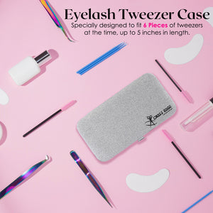 Silver Magnetic 6 Pieces Eyelash Tweezers Organizer Case