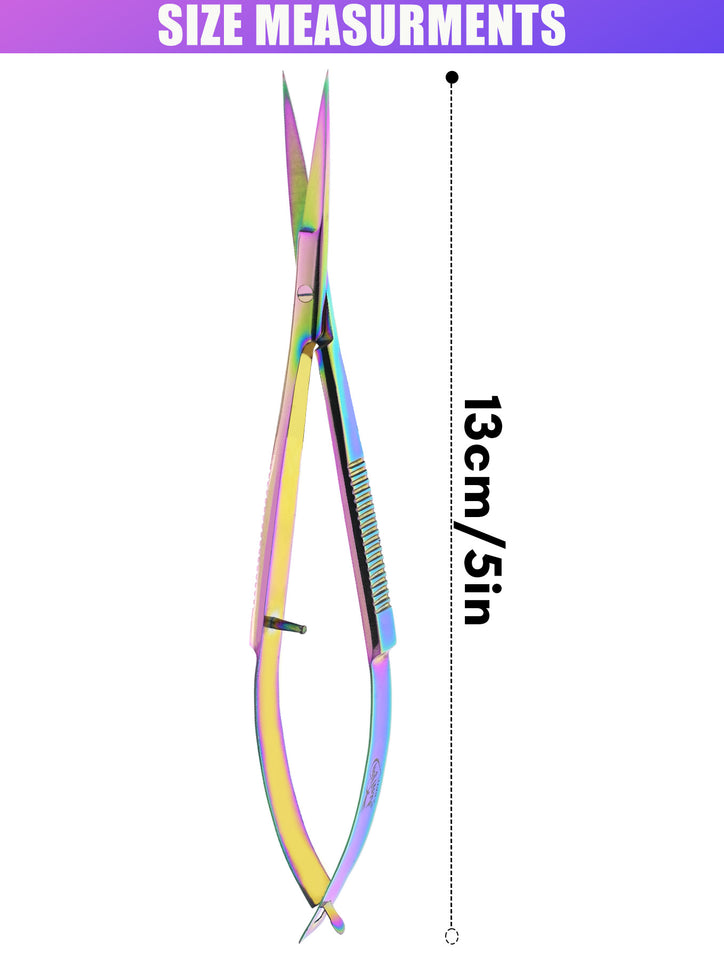 Eyebrow & Eyelash Shaping & Trimming Spring Scissors 5 Inch straight Stainless Steel Precision Scissor (Rainbow) - Cross Edge Corporation