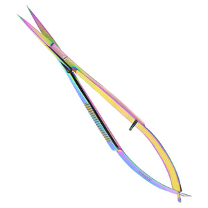 Eyebrow & Eyelash Shaping & Trimming Spring Scissors 5 Inch straight Stainless Steel Precision Scissor (Rainbow)