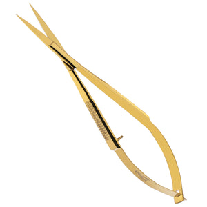 Eyebrow & Eyelash Shaping & Trimming Spring Scissors 5 Inch straight Stainless Steel Precision Scissor (Gold)