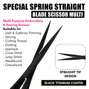 Eyebrow & Eyelash Shaping & Trimming Spring Scissors 5 Inch straight Stainless Steel Precision Scissor (Black) - Cross Edge Corporation