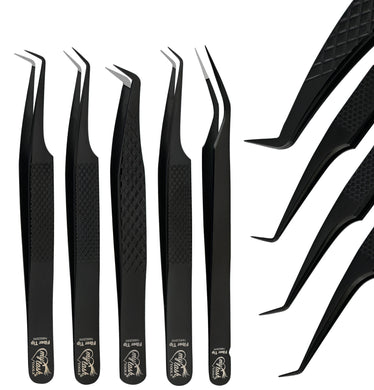 Black Tweezers Professional Lashing Tweezers, 5Pcs Stainless Steel - Cross Edge Corporation