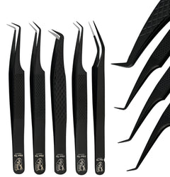 Black Tweezers Professional Lashing Tweezers, 5Pcs Stainless Steel - Cross Edge Corporation