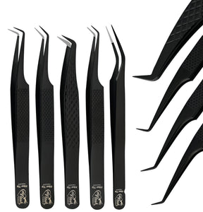 Black Tweezers Professional Lashing Tweezers, 5Pcs Stainless Steel - Cross Edge Corporation