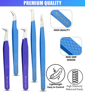 Eyelash Extension Tweezers set Fiber Tip Lash Tweezers for Lash Extensions (5pcs) - Cross Edge Corporation