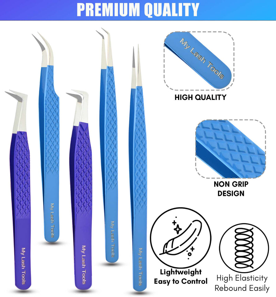 Eyelash Extension Tweezers set Fiber Tip Lash Tweezers for Lash Extensions (5pcs) - Cross Edge Corporation