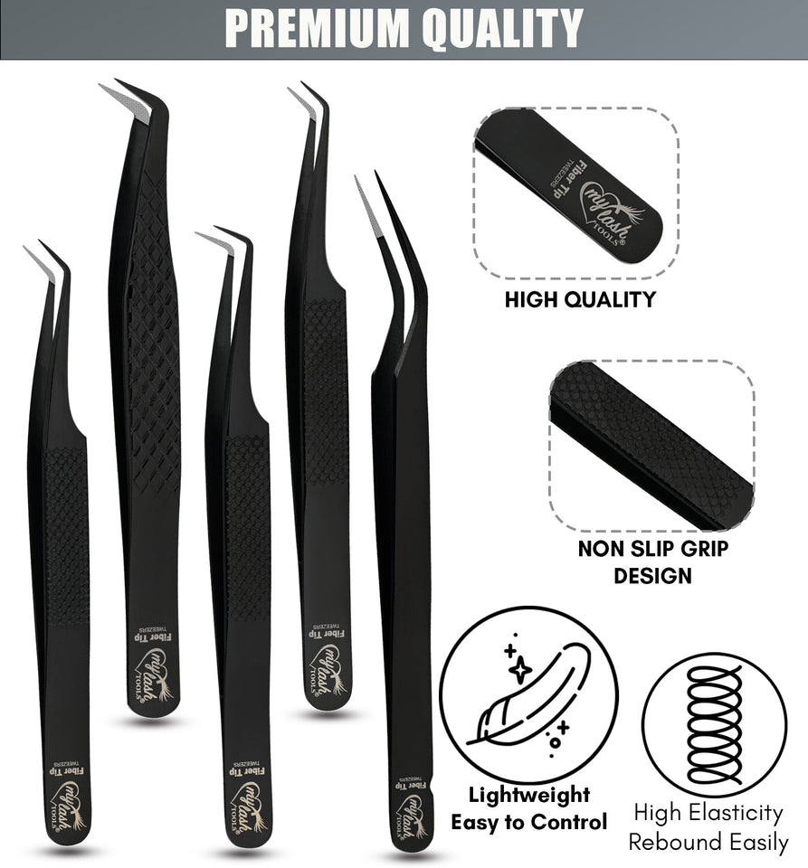 Black Tweezers Professional Lashing Tweezers, 5Pcs Stainless Steel - Cross Edge Corporation
