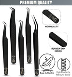 Black Tweezers Professional Lashing Tweezers, 5Pcs Stainless Steel - Cross Edge Corporation
