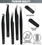 Black Fiber Tip Eyelash Extension Tweezers Set for Professional Lash Extensions (5pcs) - Cross Edge Corporation