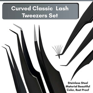 Black Fiber Tip Eyelash Extension Tweezers Set for Professional Lash Extensions (5pcs)