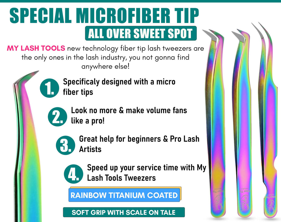 Rainbow Fiber Tip Lash Tweezers Eyelash Extension Tweezers for Lash Extensions (5pcs) - Cross Edge Corporation