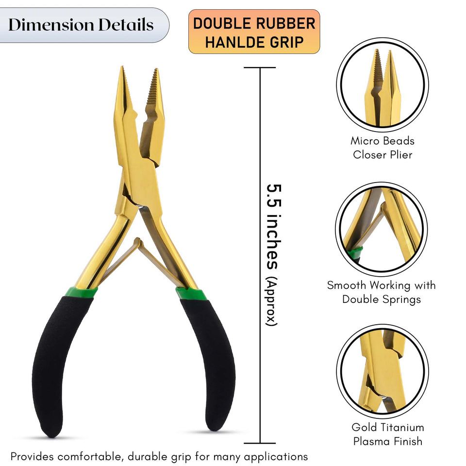 Gold My Hair Tools Pro Extension Kit, Extensions Remover Pliers set, Micro Beads Pulling Hook & Microbead Loop Tool Stainless Steel