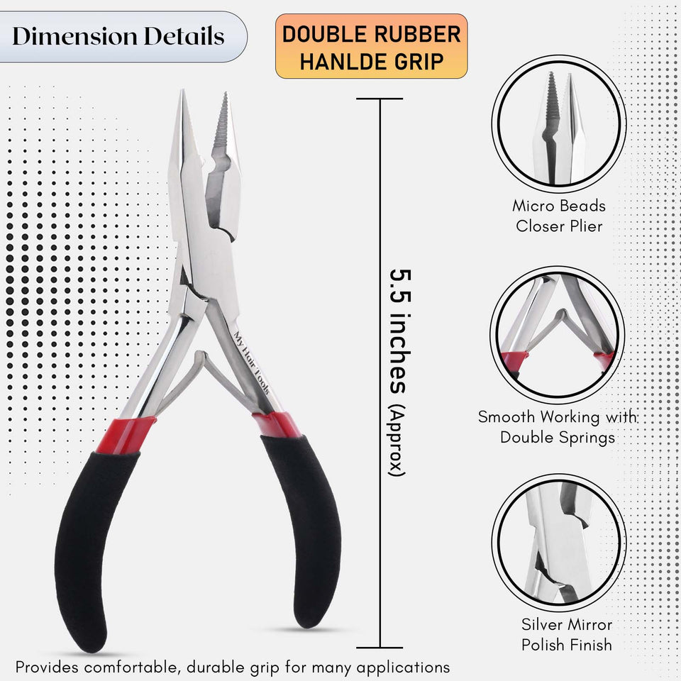 Silver My Hair Tools Pro Extension Kit, Extensions Remover Pliers set, Micro Beads Pulling Hook & Microbead Loop Tool Stainless Steel